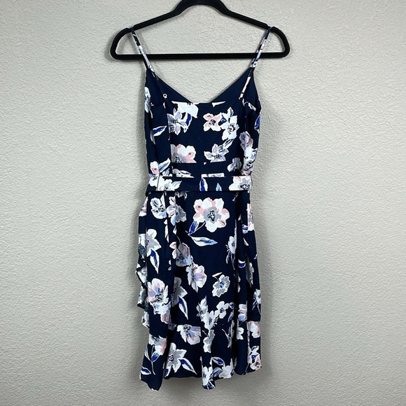 Banana Republic Linen Cotton Ruffle Wrap Dress Navy Floral Sz 4 - Picture 8 of 14